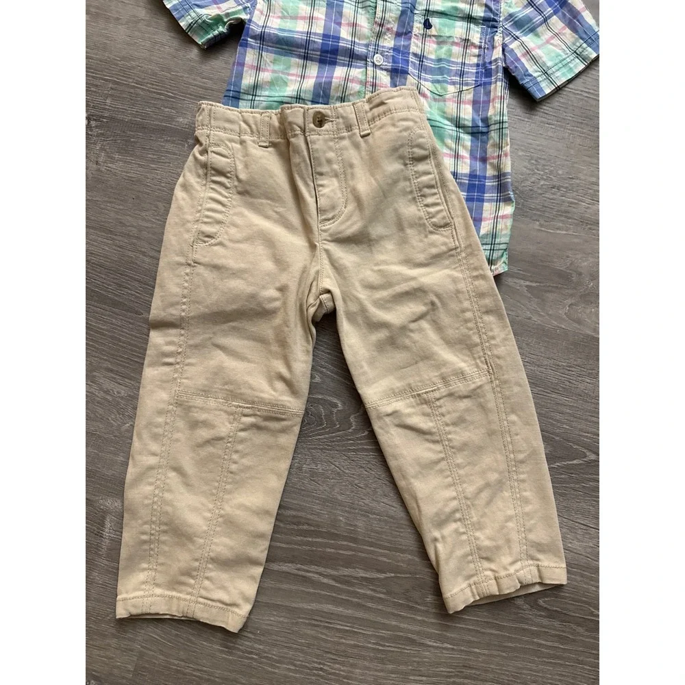 Carter's Old Navy Kids Plaid‎ Button Down Shirt Khaki Pants Set Toddler 3T boy